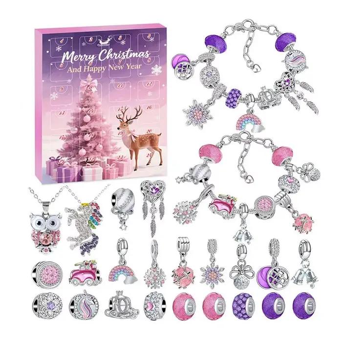 Calendrier de bijoux de Noël Advient 24 jours 2025, ensemble de bracelets et boucles d'oreilles pour