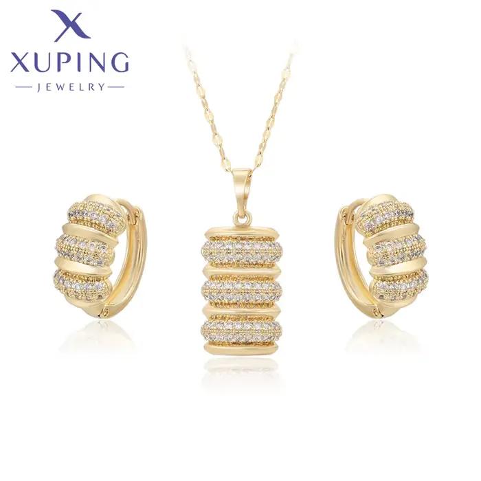Nouvel Arrivage Bijoux Xuping : Ensemble Collier Pendentif Simple et Boucles d'Oreilles Créoles pour