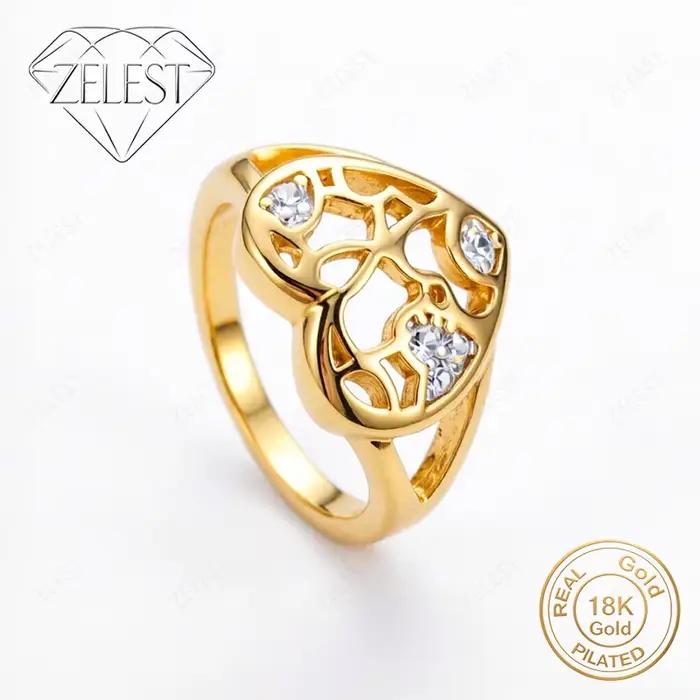 Bague en argent sterling 925 plaqué or 18 carats, magnifique forme de cœur creux, zircon, bijoux de 