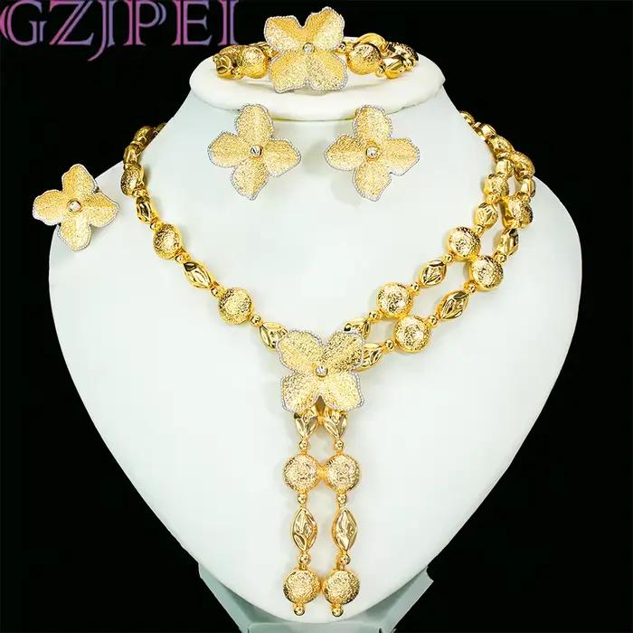 GZJPEI Dubaï – Nouveauté 2026 – Ensemble de bijoux 4 pièces plaqué or 18 carats, design Dubaï, trèfl