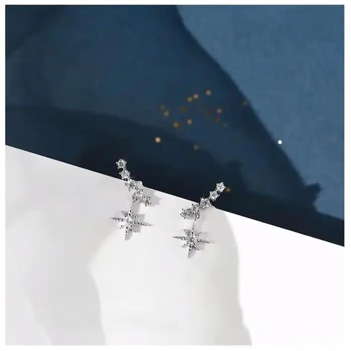 Nouvelle vente chaude à la mode Super brillant Zircon étoile 925 boucles d'oreilles en argent Sterli