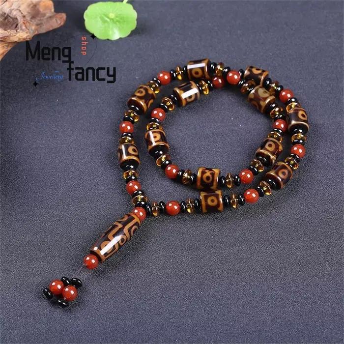 Collier rétro en Agate naturelle de perles célestes à neuf yeux givrées, chaîne de pull de style anc