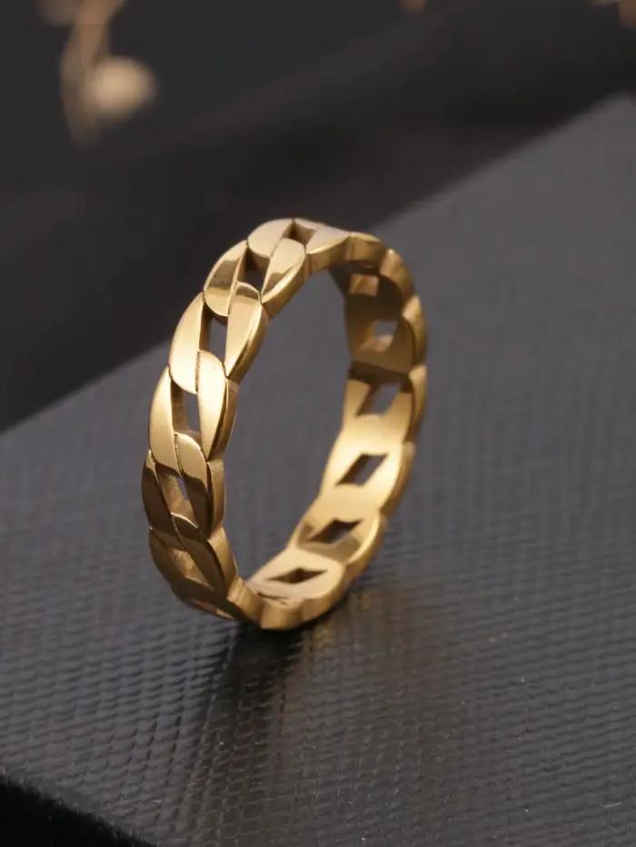 1 Bague chaîne large et lisse de style européen et américain, en acier inoxydable plaqué or 18 carat