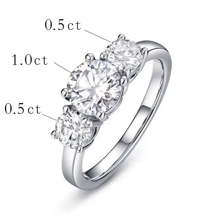 IOGOU – bague ronde en Moissanite à 3 pierres, couleur D VVS1, 2.0ctw, bijoux en argent pur 925 cert