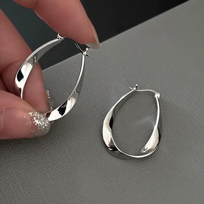 Boucles d'oreilles en argent 925 pour femmes et filles, Piercing à l'aiguille, grand cercle, jolis c