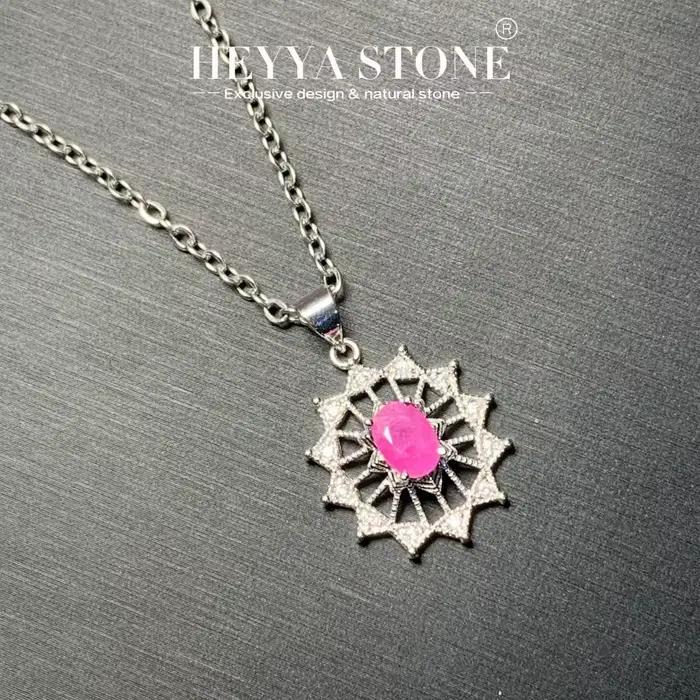 HEYYA – collier ovale avec pendentif en rubis naturel pour femmes, plaqué argent 925, bijoux fins si