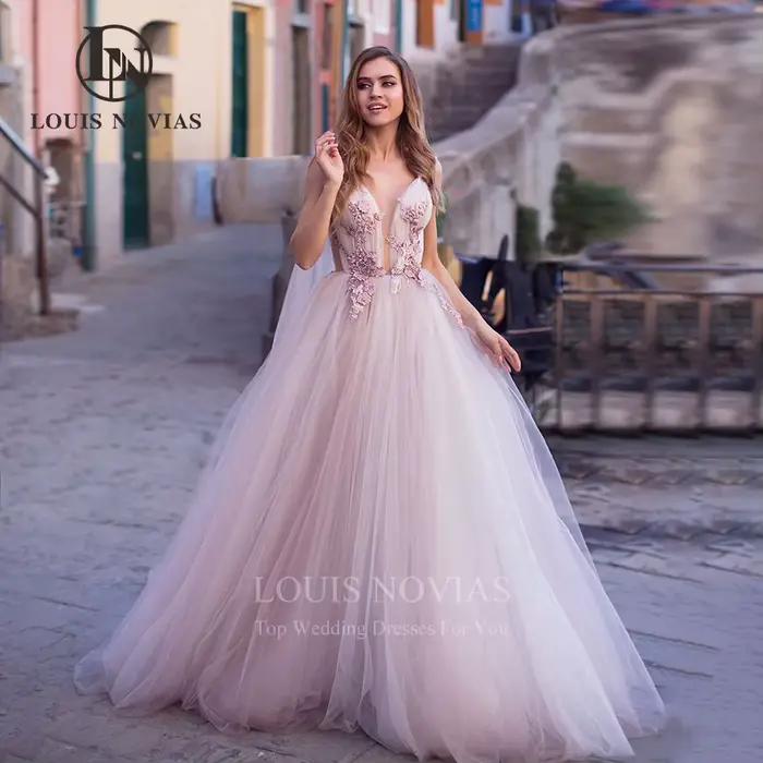 Modiis-Robes de mariée A-Line pour femmes, perlage violet sexy, fibra V-Neck, appliques de ruban, éd