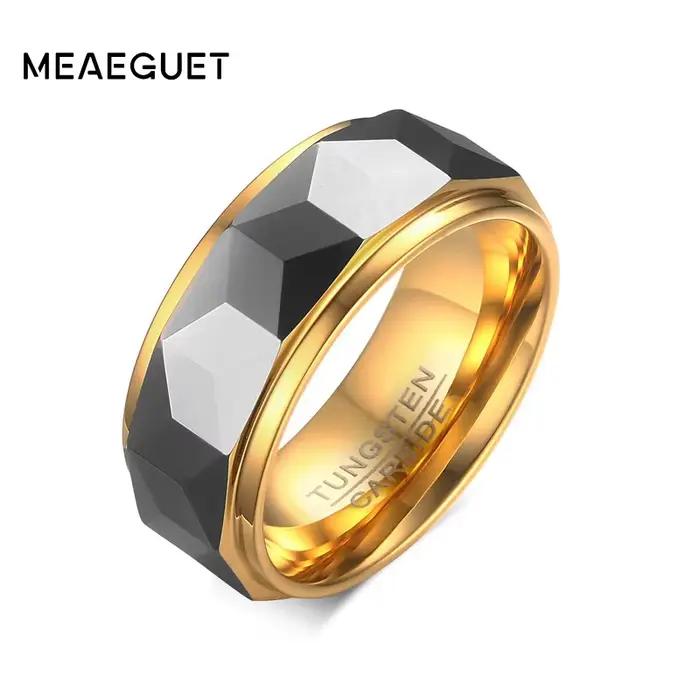 Meaeguet 8mm Bague large coupe facette géométrique carbure de tungstène anneaux de mariage pour homm