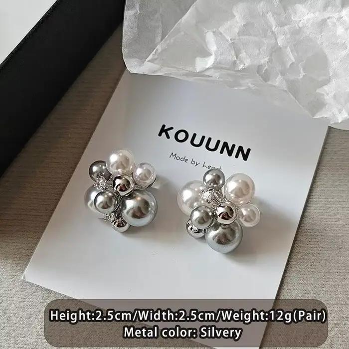 Boucles d'oreilles en perles de fleur gris blanc, collier, accessoire haut de gamme pour femmes et f
