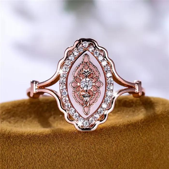 Bague de fiançailles en or rose pour femme, bijoux de mariage, petit, blanc, pierre, document, luxe,