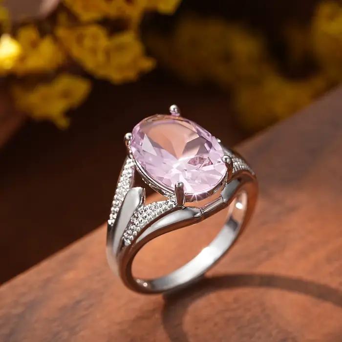 Bague ovale en argent Sterling 925 pour femmes, breloque en zircone rose, à la mode, bijoux de fianç
