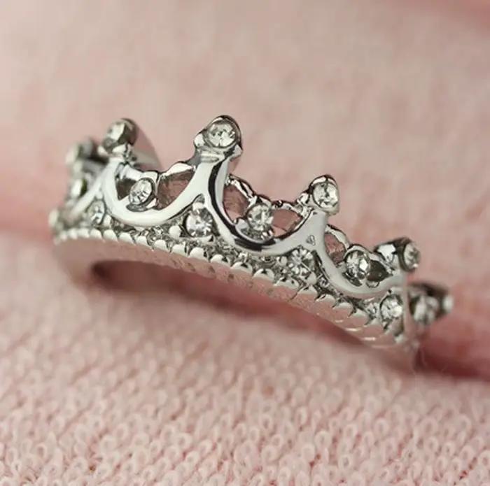 Bague couronne de couleur argent de la reine pour femmes, Bijoux de marque Punk en cristal, bagues d