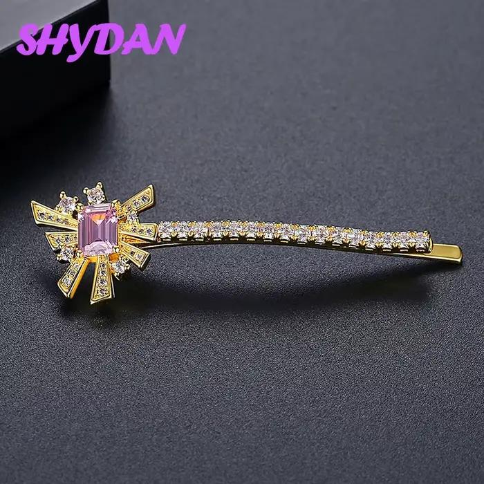 Pince à cheveux SHYDAN en argent sterling 925 et or 18 carats avec zircon rose pour femme, bijoux de