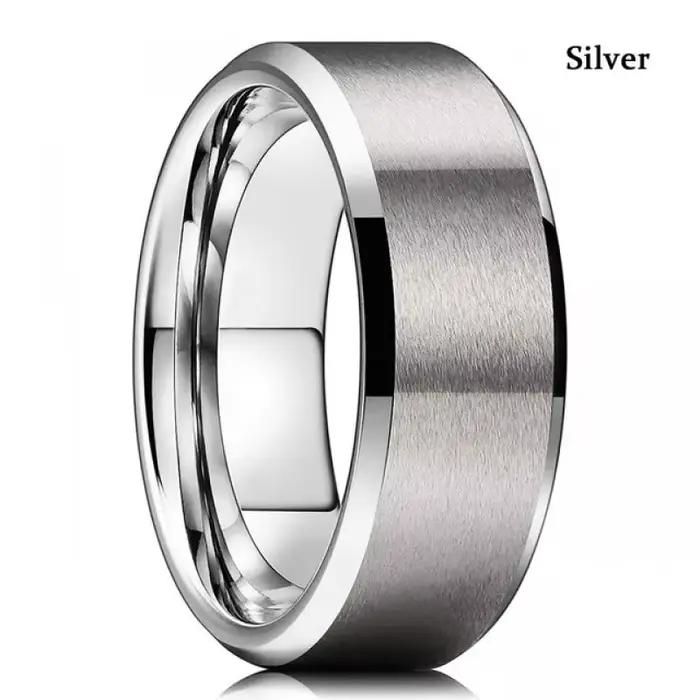 Bague en acier inoxydable noir pour hommes et femmes, couleur argent, rainure multi-facettes, bague 