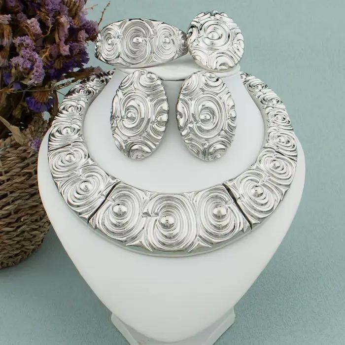 Grand ensemble de bijoux de dubaï pour femmes, collier de mariée de mariage, plaqué or brésilien, bo