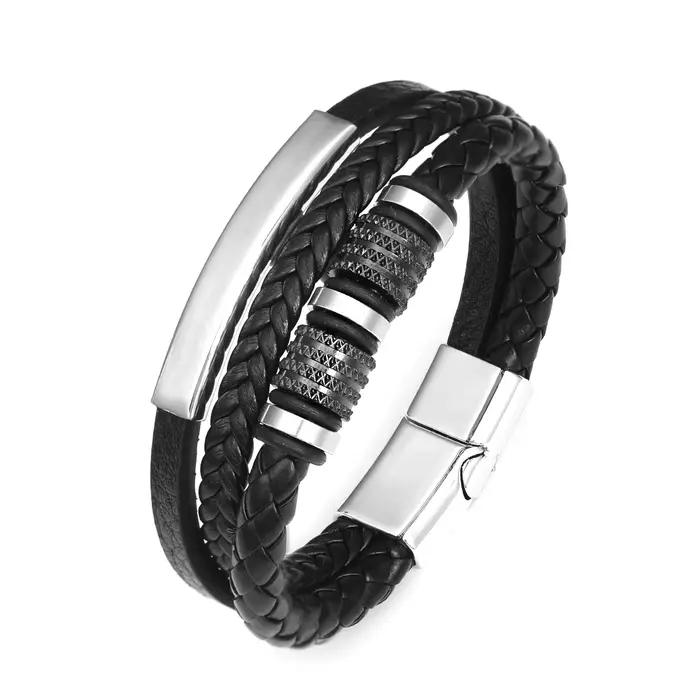 Bracelets en cuir pour hommes, nouveaux accessoires combinés multicouches tissés à la main, bijoux c