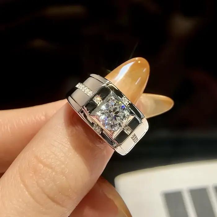 Bague pour homme en argent 925 avec diamant brillant, bague ouverte de style hip-hop haut de gamme, 