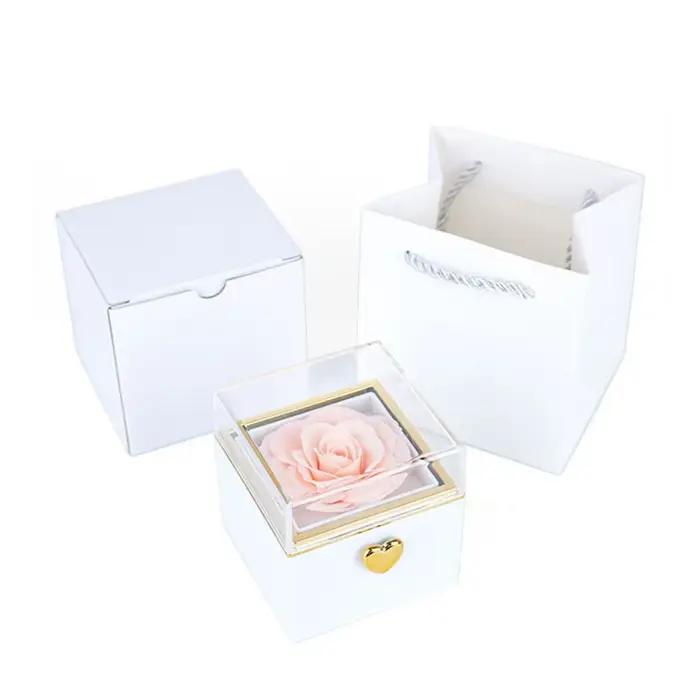 Boîte-cadeau à bijoux Rose rotative, Rose éternelle, stockage de colliers, boîtes à bagues, présento
