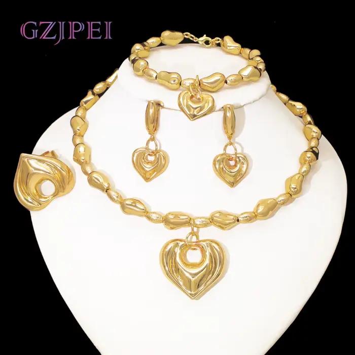 GZJPEI 2025 nouvel amant coeur ensemble de bijoux exquis perles métalliques bracelet à breloques coe
