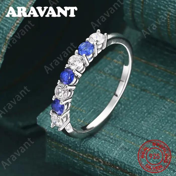 Bague en argent sterling 925 avec diamants et zircons bleus et blancs pour femme - Accessoire de vil