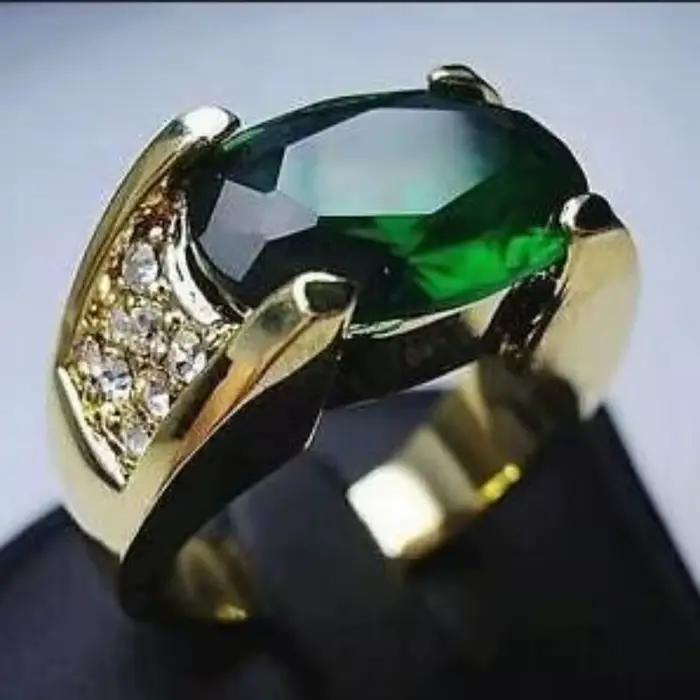 Bague émeraude de laboratoire en or 10 carats pour hommes, matiques de fiançailles et de mariage, bi