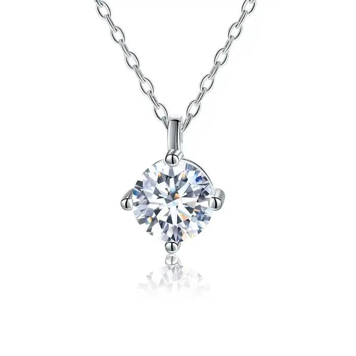 Collier pendentif rond classique en moissanite certifiée de luxe pour femmes, chaîne en argent sterl