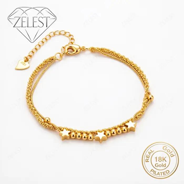 Bracelet en argent sterling 925 plaqué or 18 carats avec de magnifiques perles en forme d'étoile, 8 