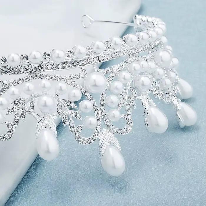 Couronne de perles incrustée de diamants, coiffe de mariée élégante et brillante pour cérémonie de m