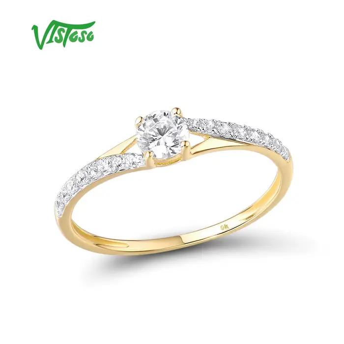 VISTOSO-Bague en or jaune véritable 9K 375 pour femme, alliance de promesse, bijoux fins