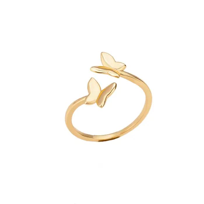 Bagues d'ouverture papillon pour femmes, en acier inoxydable, insectes, papillon, réglable, bijoux d