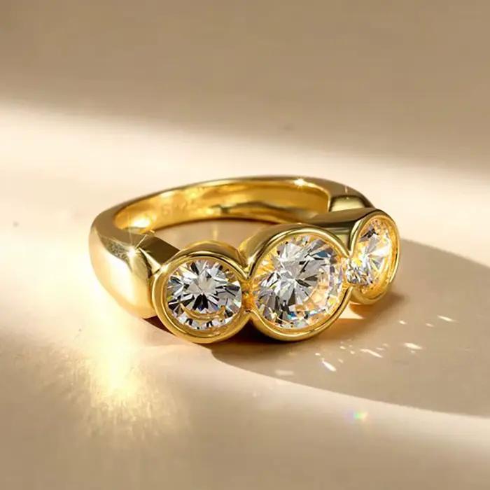 Ehhai – bague ronde en Moissanite pour femmes, sertie de lunette, en argent Sterling 925 véritable, 