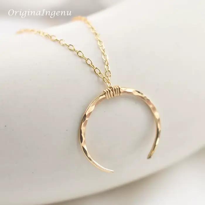 Colliers en forme de lune faits à la main pour femmes, bijoux en or rempli/argent 925, pendentif Vin