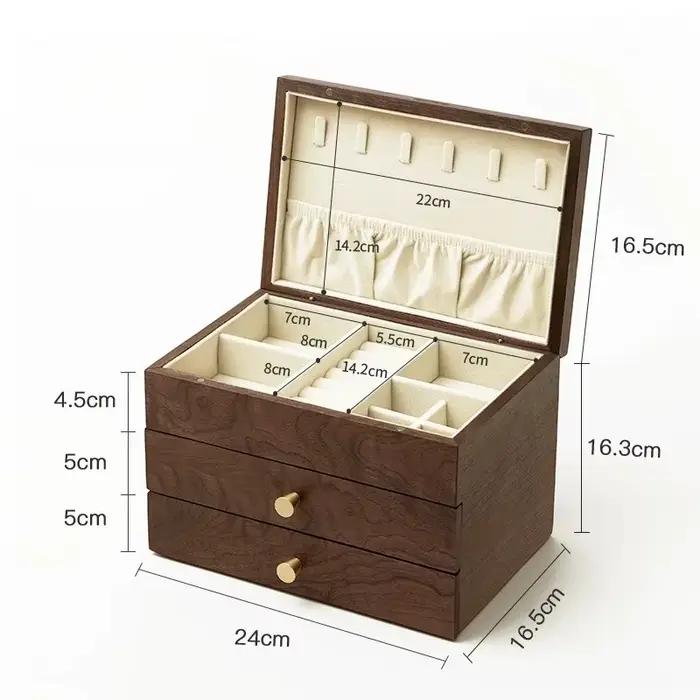 Étui à bijoux en noyer noir, boîte de rangement pour colliers, bagues, boucles d'oreilles, bracelets
