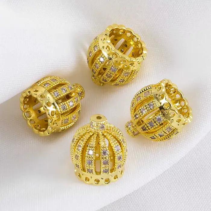 Capuchons de perles couronne en laiton plaqué or 18 carats avec zircon pour bracelets, capuchons de 