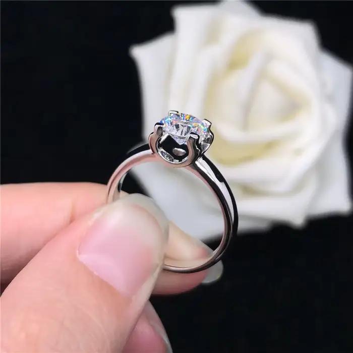 Bague de fiançailles en or blanc massif 18 carats pour femme, diamant 1CT, design parfait, qualité d