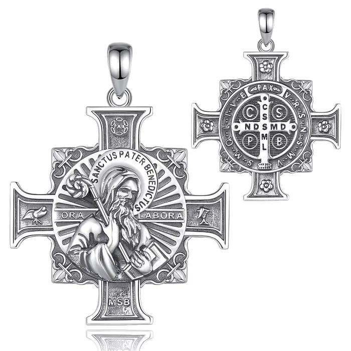 Eudora-Collier Médaille Saint Benoît pour Homme et Femme, Pendentif Croix de San Benoît, Bijoux Reli