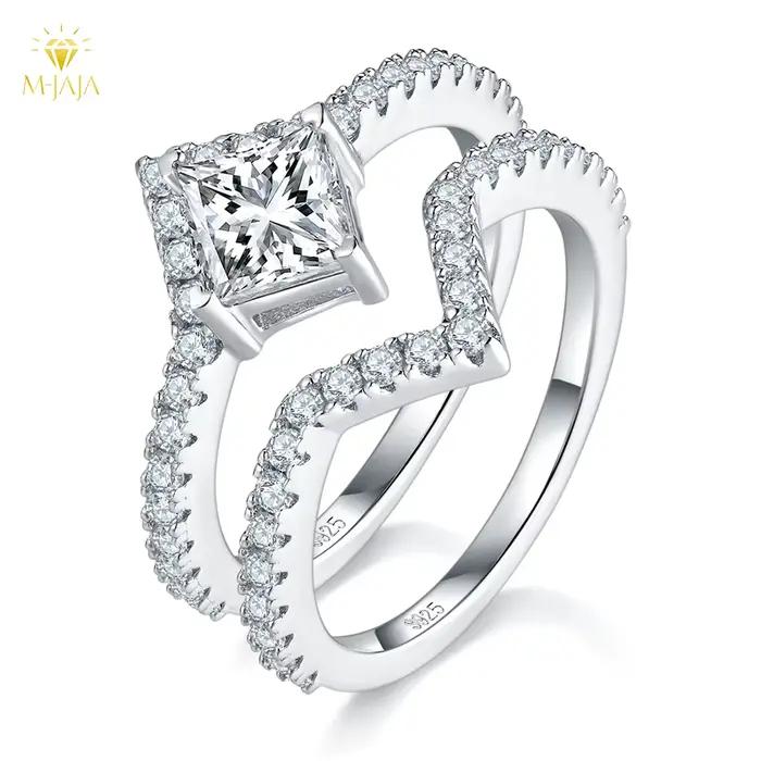 M-JAJA 1CT princesse coupe Moissanite bague de fiançailles empilable éternité Couple alliance pour l