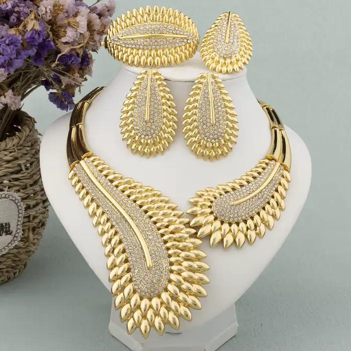 ChimColorful-Ensemble de bijoux plaqués or pour femme, boucles d'oreilles et collier, grand bracelet