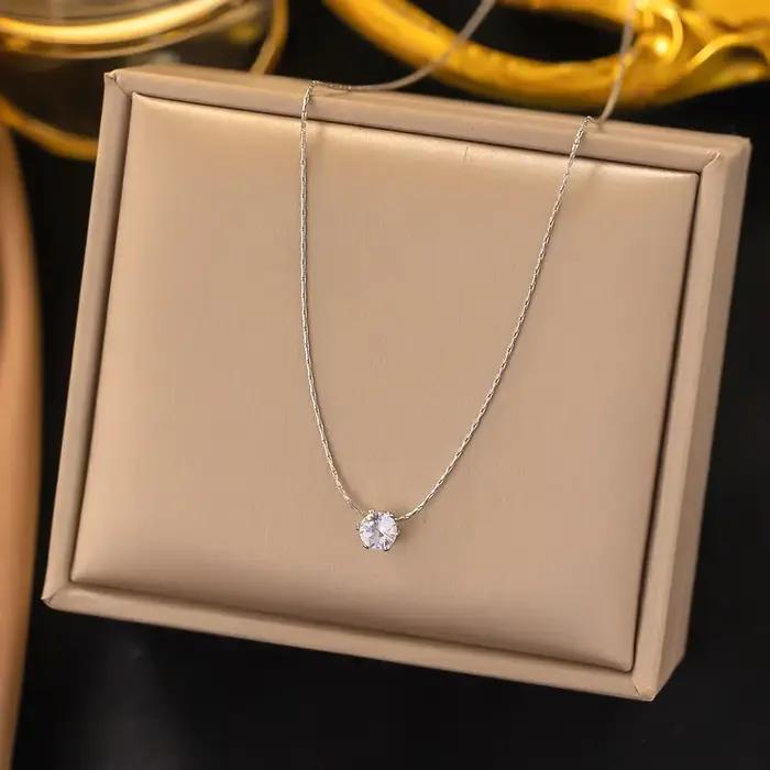 Collier en acier inoxydable pour femmes, Zircon clair brillant, minimaliste, ras du cou, chaînes de 
