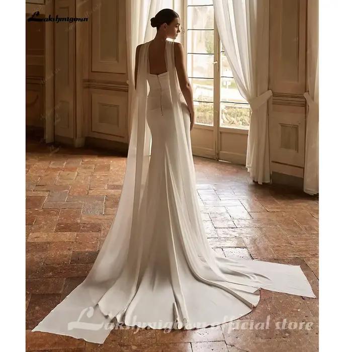 Lakshmigown – robe de mariée minimaliste, style bohème, sans bretelles, en crêpe, coupe sirène, col 