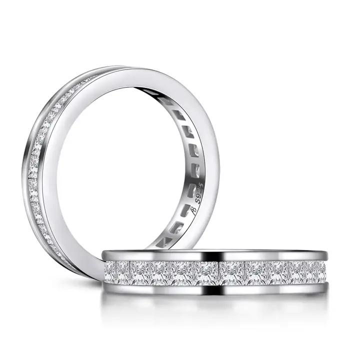 RAPRGOLD 2*2mm mode princesse coupe lumière luxe Zircon anneau délicat 925 en argent Sterling anneau