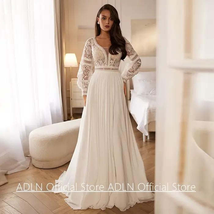Robe de mariée style Boho pour femmes, manches bouffantes personnalisées, col en V, dentelle appliqu