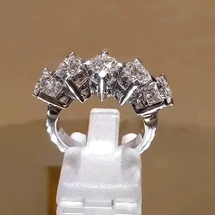 Huitan brillant 5 rond zircon cubique conception femmes anneaux pour fiançailles mariage luxe couleu