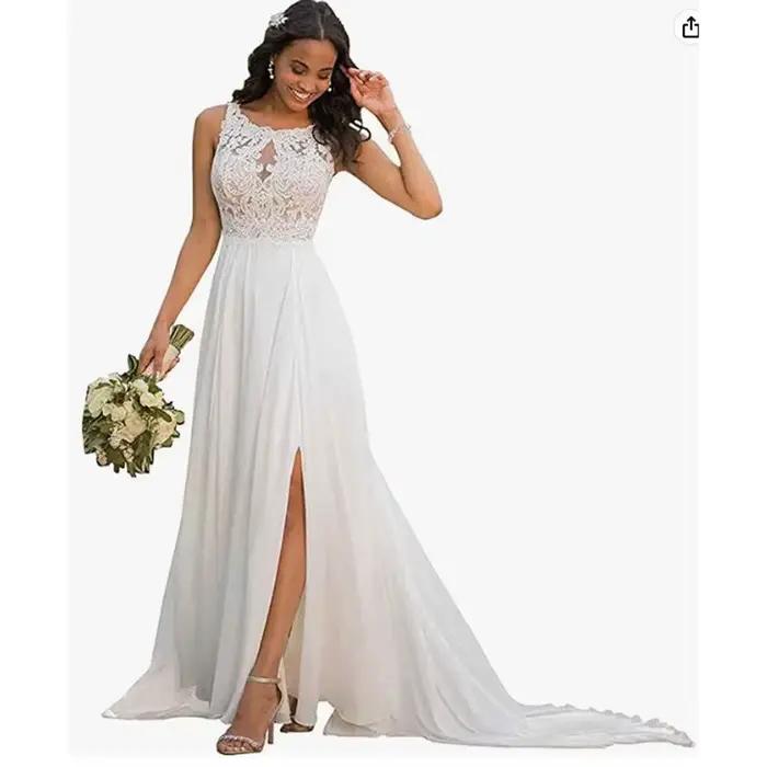 Robe de Mariée Personnalisée avec Dos Fendu, Petite Queue, en Fibrette Blanche, pour Patients, Banqu