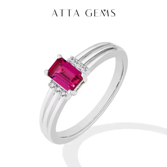 ATTAGEMS – bagues en rubis pour femmes, coupe émeraude, 1CT, 5x7mm, cultivées en laboratoire, origin