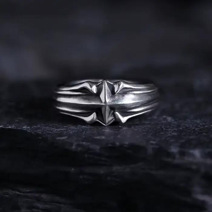 Bague réglable étoile en Relief Vintage pour hommes, jointure ouverte, gothique, Punk, bijoux unique