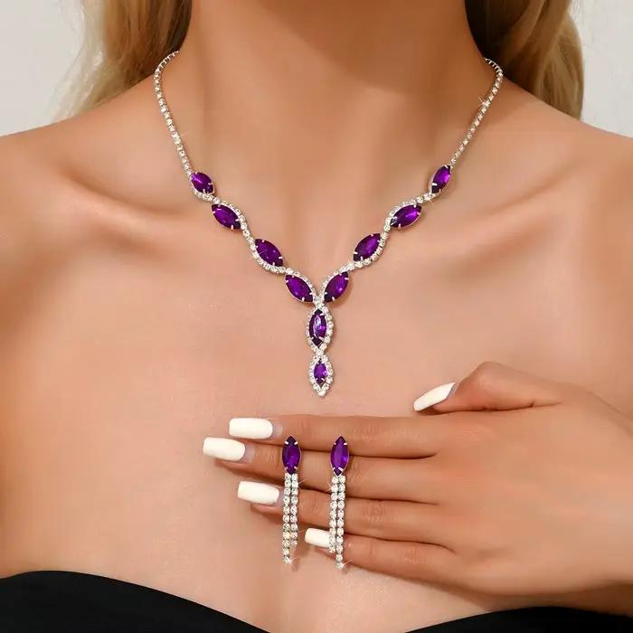 BLIJERY élégant violet cristal ensembles de bijoux pour femmes cristal strass collier boucles d'orei