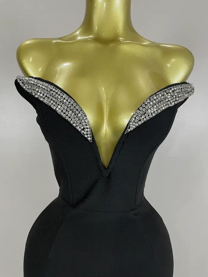 2025 femmes Sexy bretelles brillant strass moulante pansement longue robe mode célébrer soirée luxe 