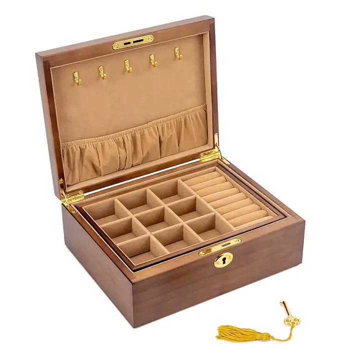 Boîte à bijoux en bois pour femmes, colliers, boucles d'oreilles, bagues, boîtes à bijoux, pendentif