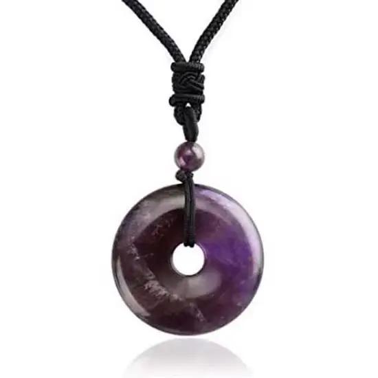 Cristal Quartz rond creux pierre pendentif collier pour femmes améthyste naturelle Rose Quartz Chakr